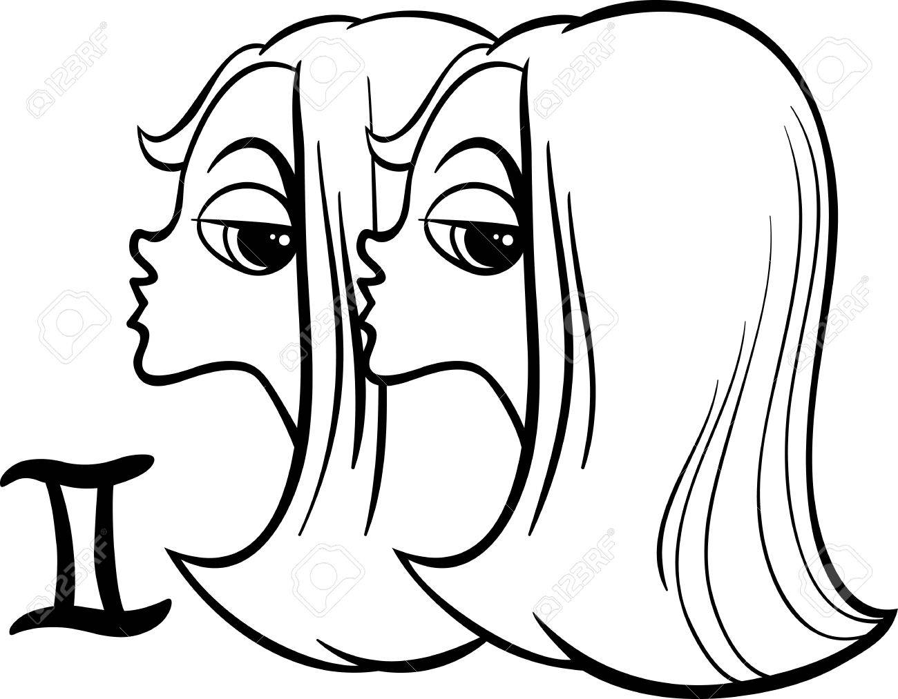 ジェミニや塗り絵の双子の星占いゾウディアック署名の黒と白の漫画イラストのイラスト素材 ベクタ Image ジェミニや塗り絵の双子の星占いゾウディアック署名の黒と白の漫画イラストのイラスト素材 ベクタ Image