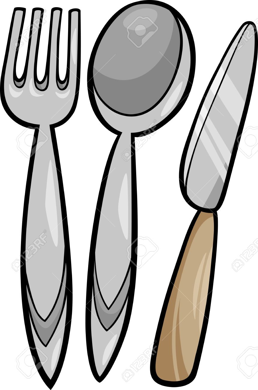 Cartoon Illustration Von Kuchengeraten Gabel Und Loffel Und Messer Lizenzfrei Nutzbare Vektorgrafiken Clip Arts Illustrationen Image