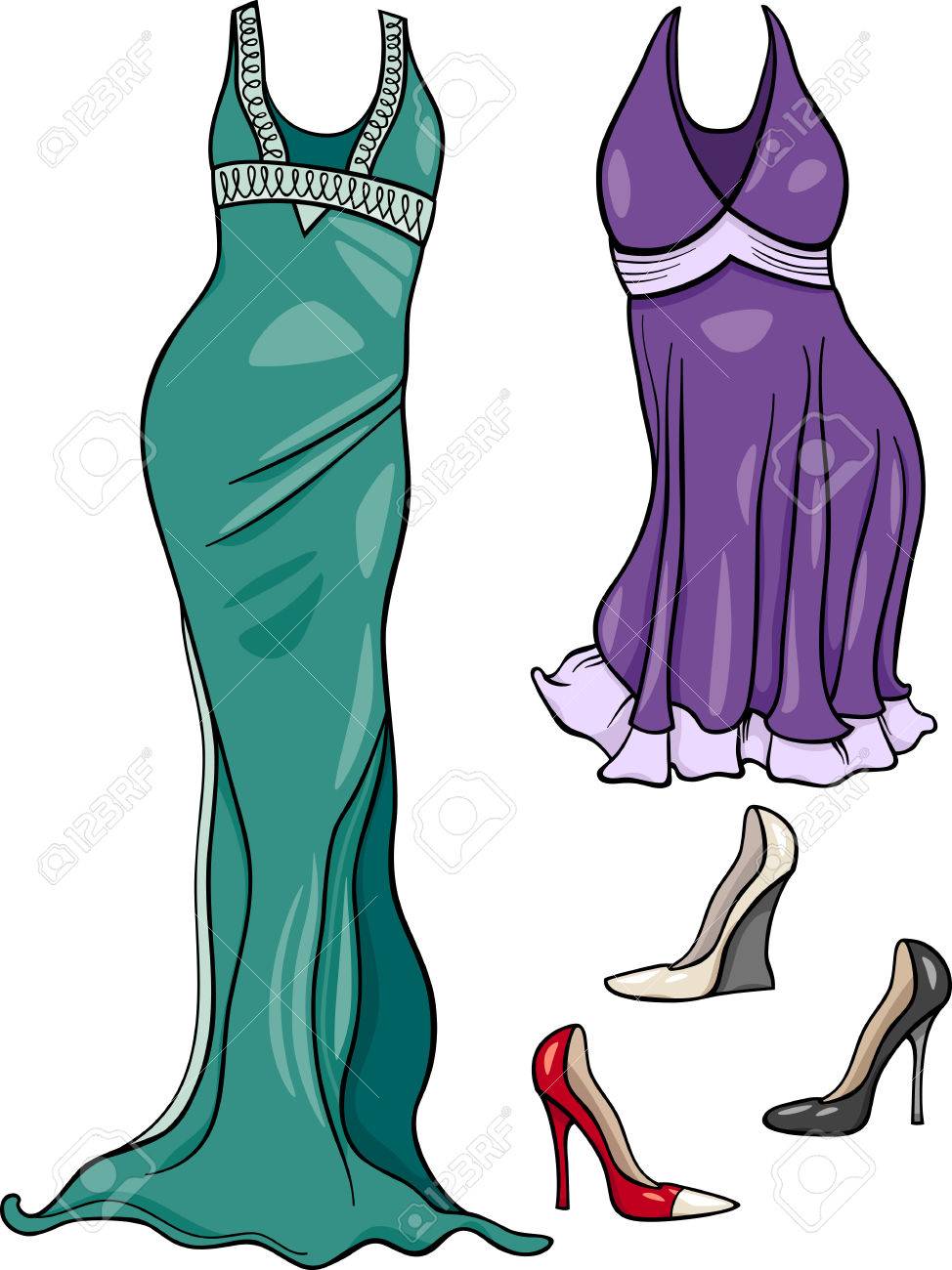 Cartoon Illustration Of Women Evening Dresses And Shoes Objects Set Stock Vector Cartoon Illustration Of Women Evening Dresses And Shoes Objects Set Stock Vector