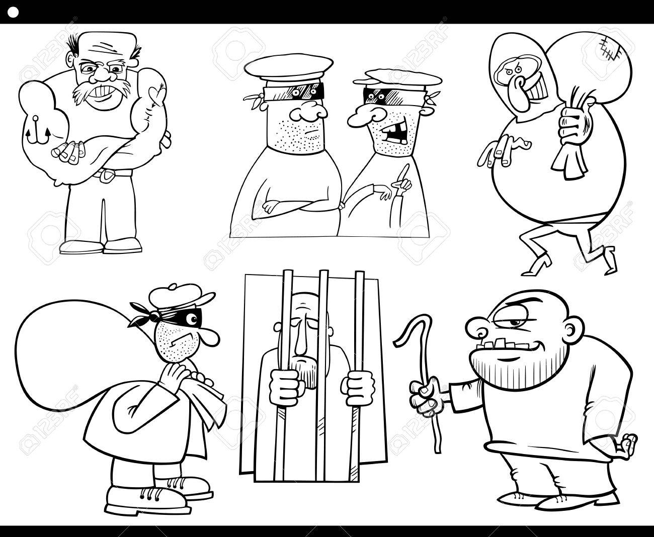 盗人および悪党または刺客悪者文字塗り絵の黒と白の漫画イラスト セット のイラスト素材 ベクタ Image 盗人および悪党または刺客悪者文字塗り絵の黒と白の漫画イラスト セット のイラスト素材 ベクタ Image