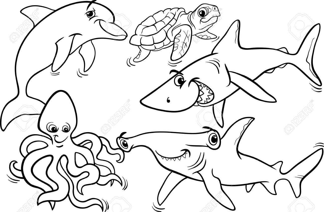 Black And White Cartoon Illustrations Of Funny Sea Life Animals And Fish Mascot Characters Group For Coloring Book Royalty Free SVG, Cliparts, Vectors, And Stock Illustration. Image 29650734. Black And White Cartoon Illustrations Of Funny Sea Life Animals And Fish Mascot Characters Group For Coloring Book Royalty Free SVG, Cliparts, Vectors, And Stock Illustration. Image 29650734.