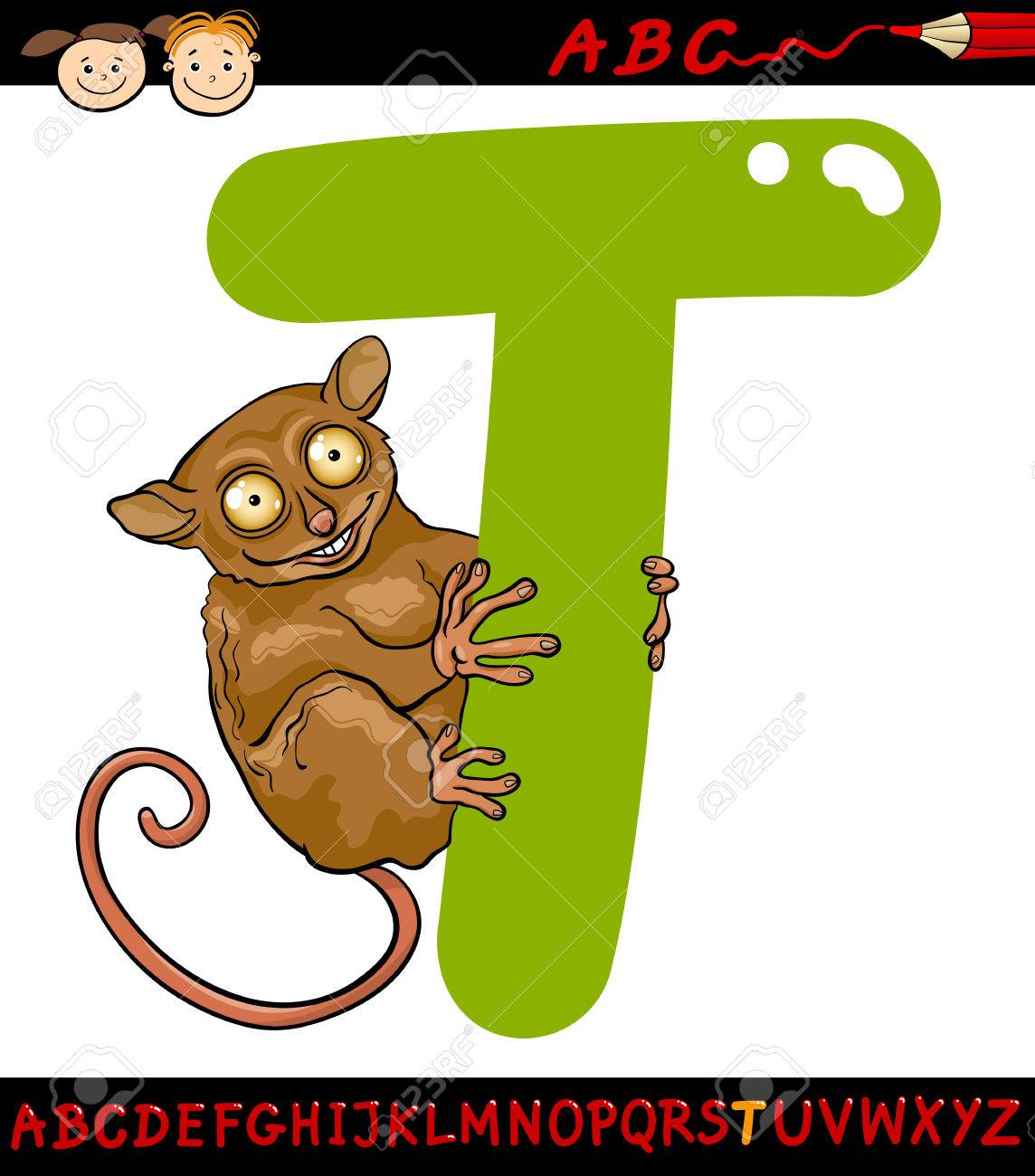 子供の教育のためのメガネザル動物とアルファベットの大文字 T の漫画イラストのイラスト素材 ベクタ Image 子供の教育のためのメガネザル動物とアルファベットの大文字 T の漫画イラストのイラスト素材 ベクタ Image