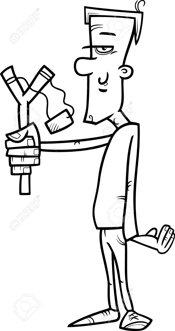 フーリガンや塗り絵のパチンコとラスカルの黒と白の漫画イラスト のイラスト素材 ベクタ Image