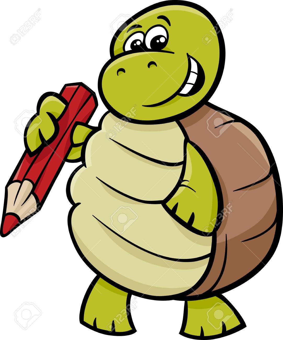 鉛筆で面白いカメ動物キャラクターの漫画イラスト のイラスト素材 ベクタ Image