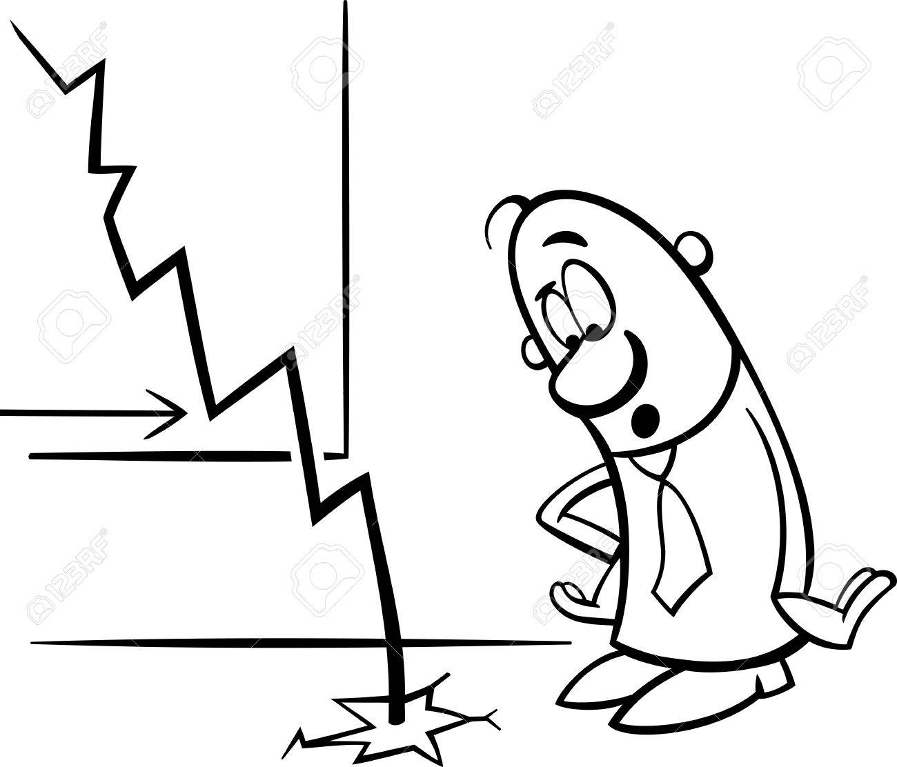 面白いビジネスマンと経済危機や景気後退の黒と白のコンセプト漫画イラストのイラスト素材 ベクタ Image