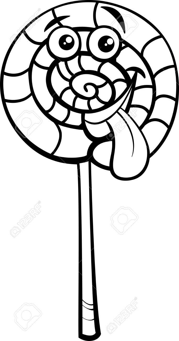 black and white cartoon illustration of sweet lollipop candy