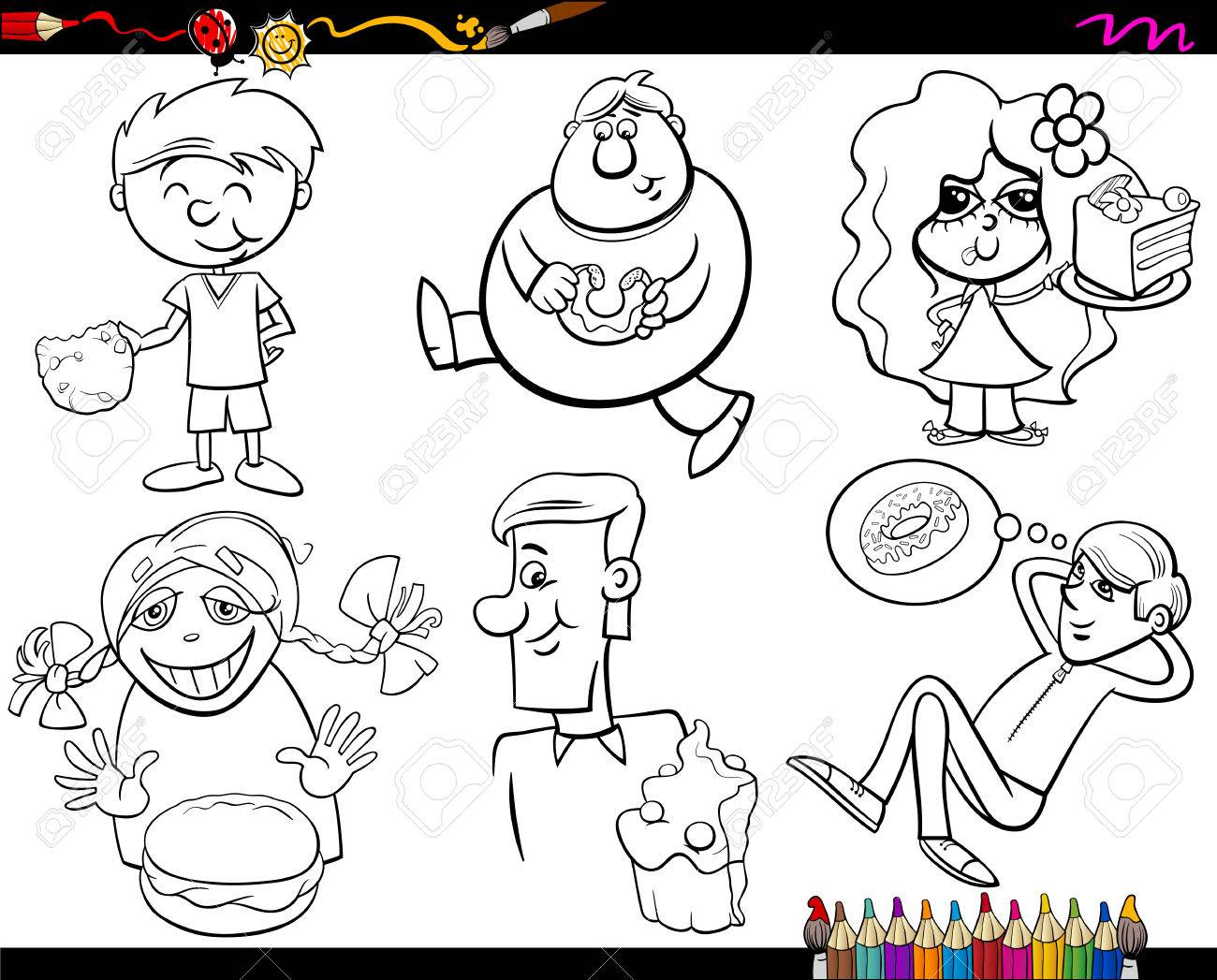Coloring Book Cartoon Illustration Of Set Of Children And Teens ... Coloring Book Cartoon Illustration Of Set Of Children And Teens ...
