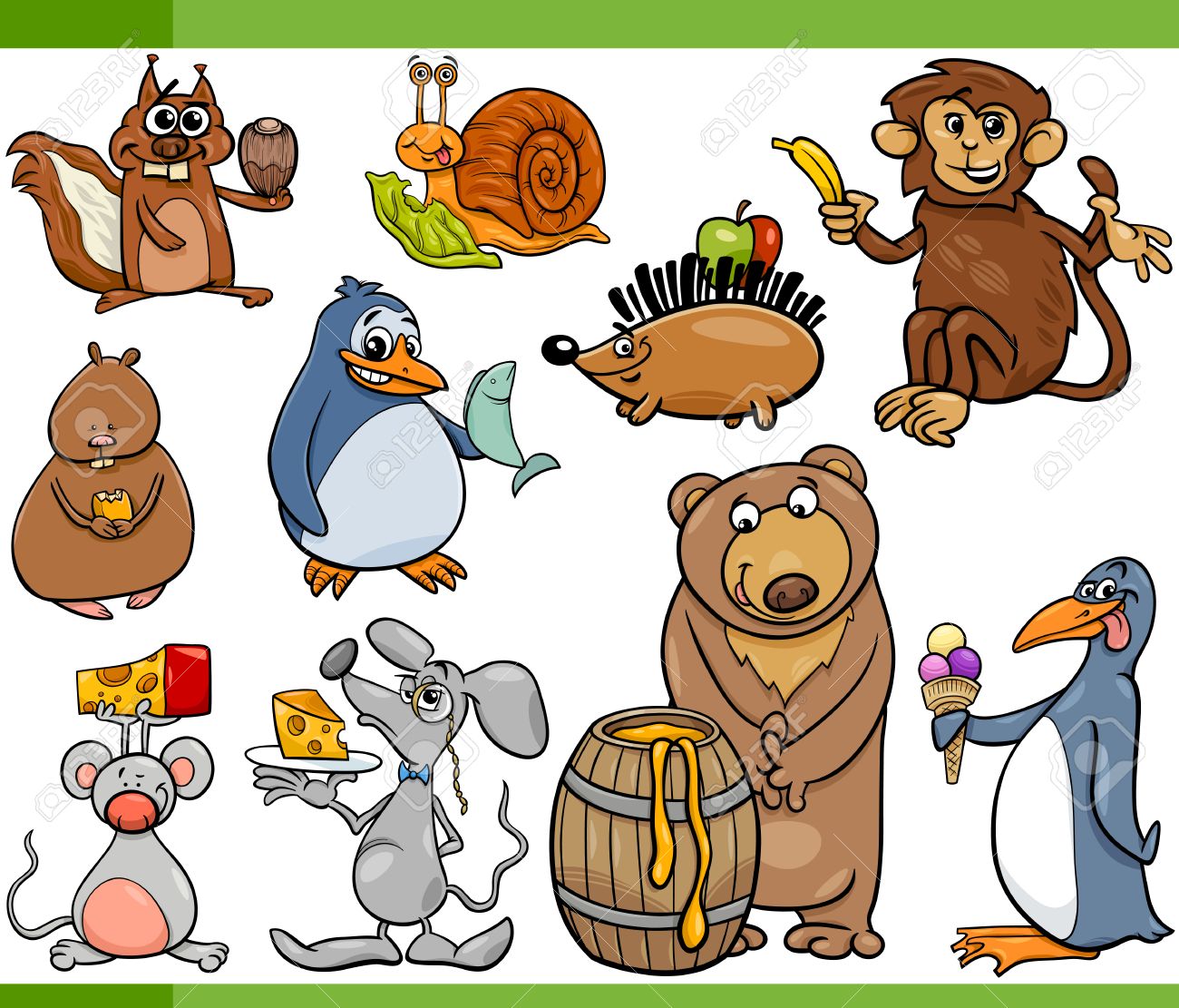 漫画イラスト設定の変な動物の好きな食べ物で のイラスト素材 ベクタ Image