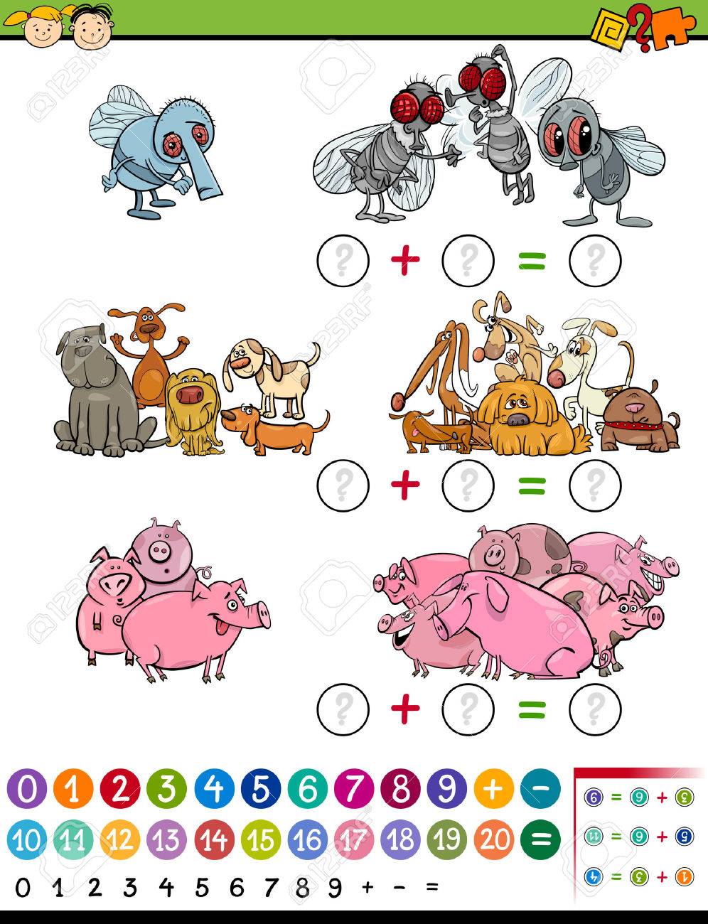 幼児の教育計算の動物の数学的なゲームの漫画イラスト のイラスト素材 ベクタ Image