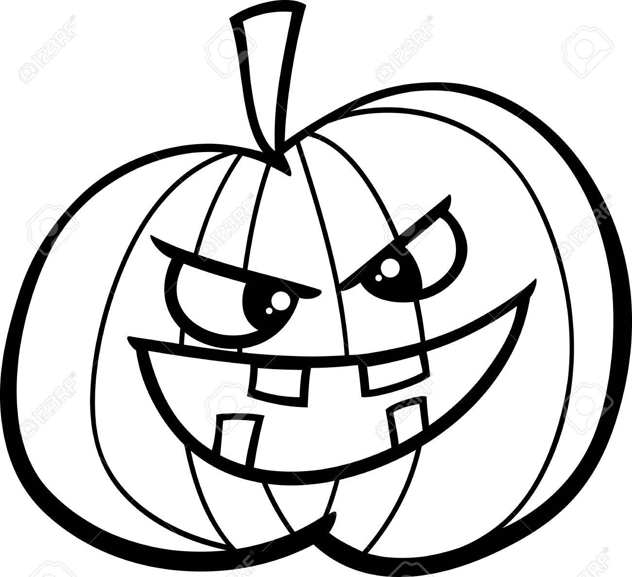 black and white cartoon illustration of jack lantern halloween
