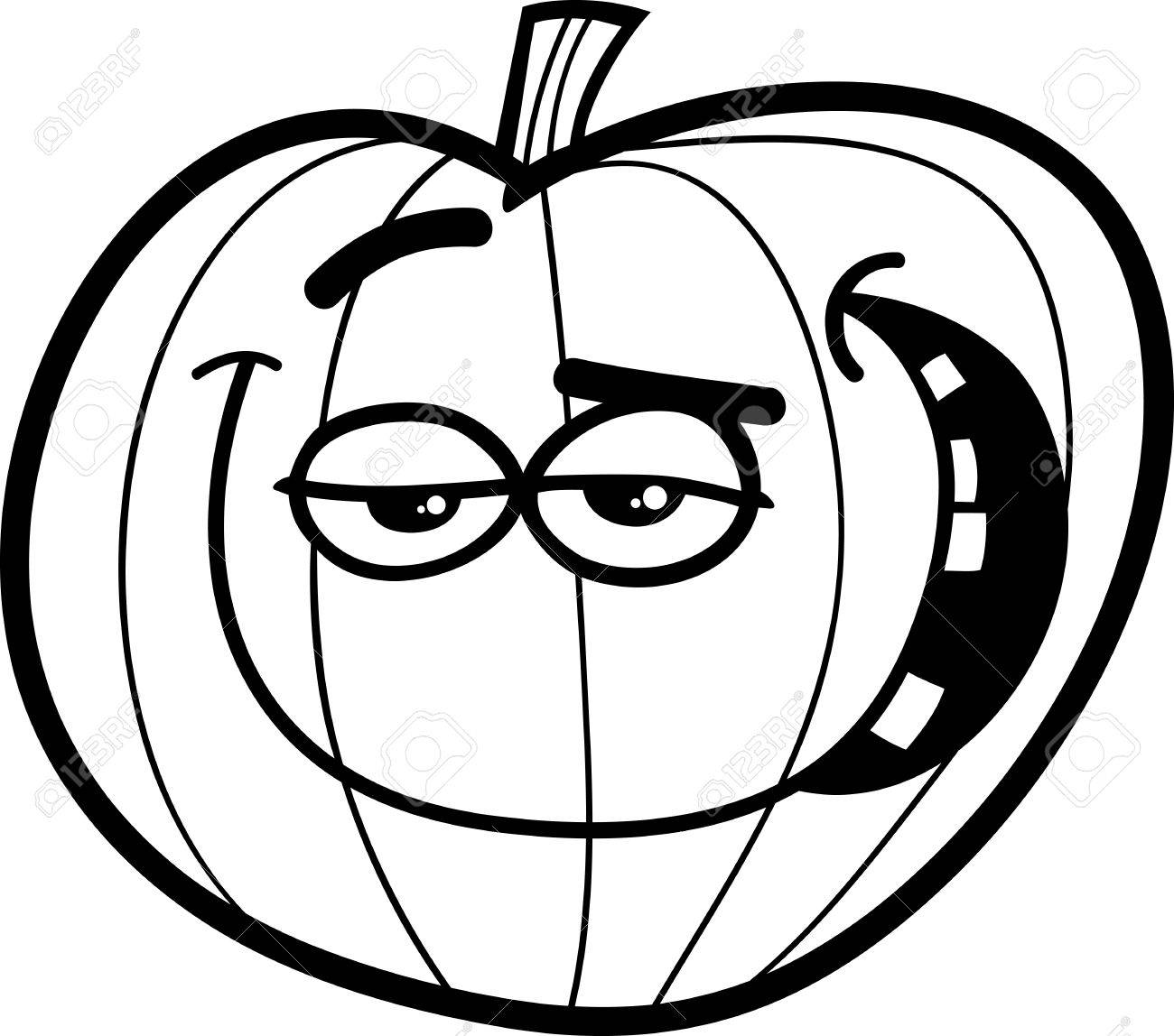 black and white cartoon illustration of halloween pumpkin for