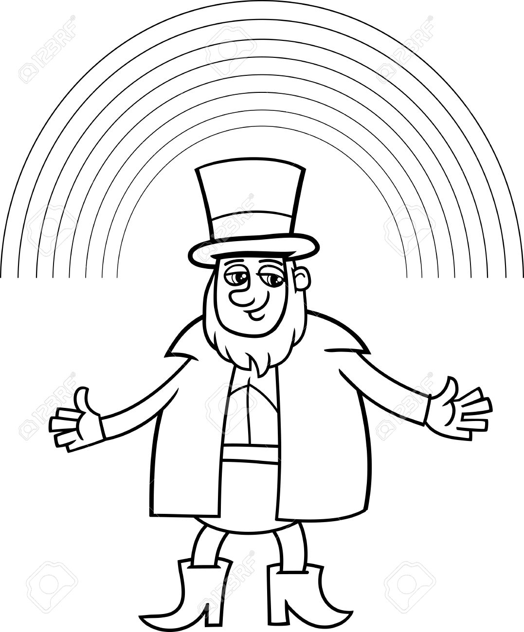 日聖 Patrick 塗り絵の虹とレプラコーンの黒と白の漫画イラストのイラスト素材 ベクタ Image 46448547