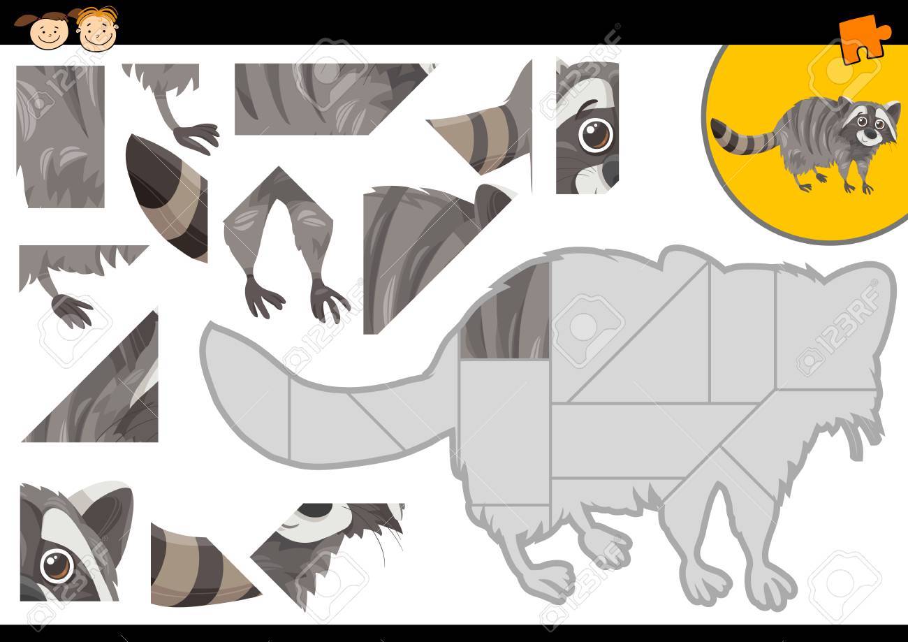 アライグマ動物文字で幼児教育ジグソー パズル タスクの漫画イラスト