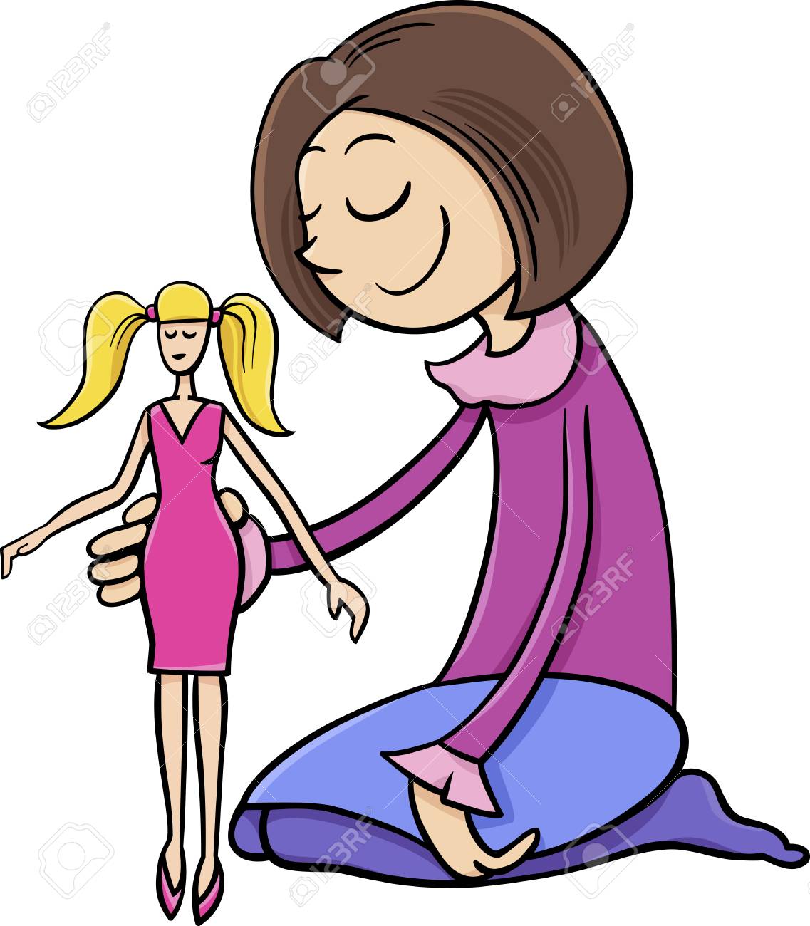 おもちゃの人形とかわいい女の子の漫画イラスト のイラスト素材 ベクタ Image