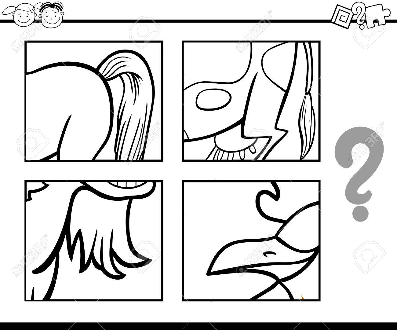 ぬりえ動物謎の幼稚園児の教育タスクの黒と白の漫画イラストのイラスト素材 ベクタ Image 48827009