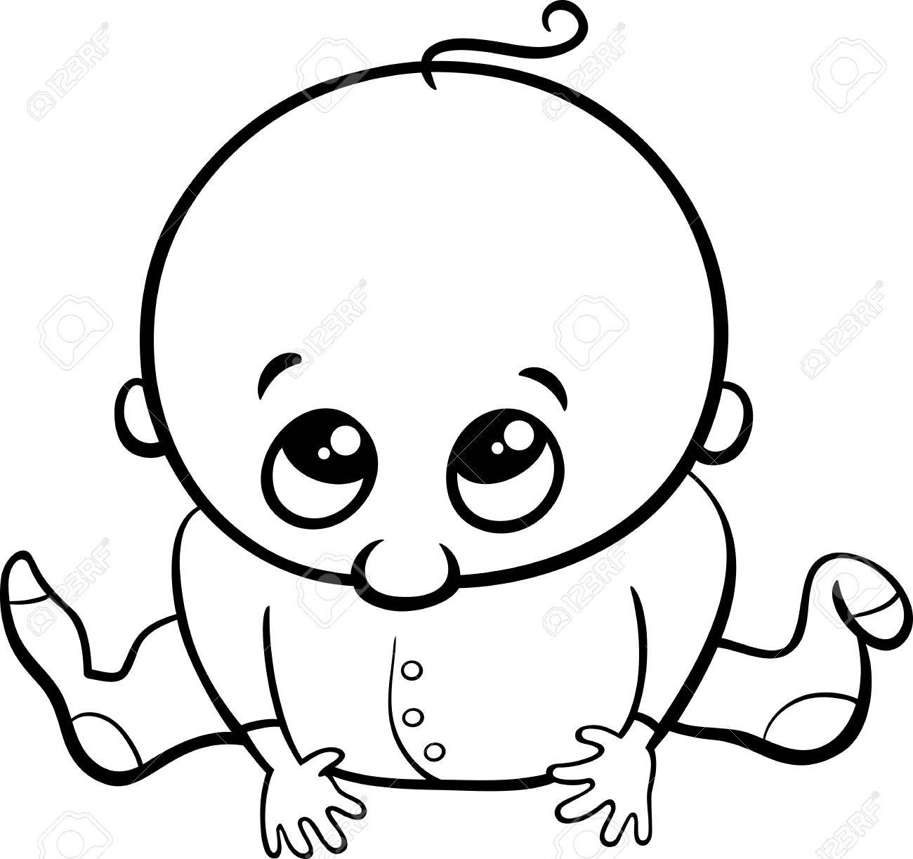 塗り絵のかわいい赤ちゃん男の子の白黒漫画イラスト のイラスト素材 ベクタ Image
