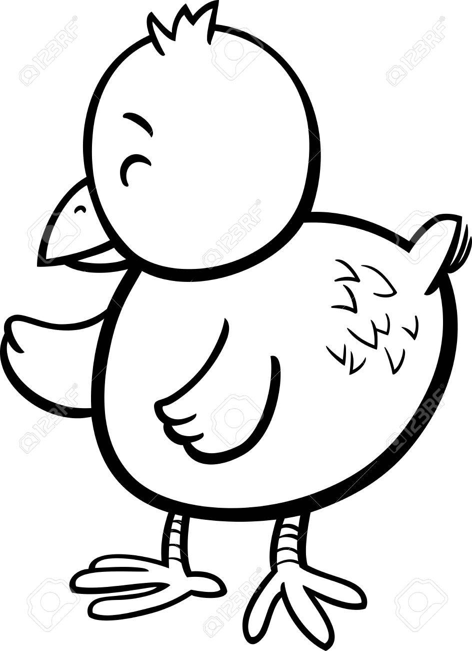 小さなひよこ鳥動物キャラクター塗り絵のための黒と白の漫画イラスト のイラスト素材 ベクタ Image
