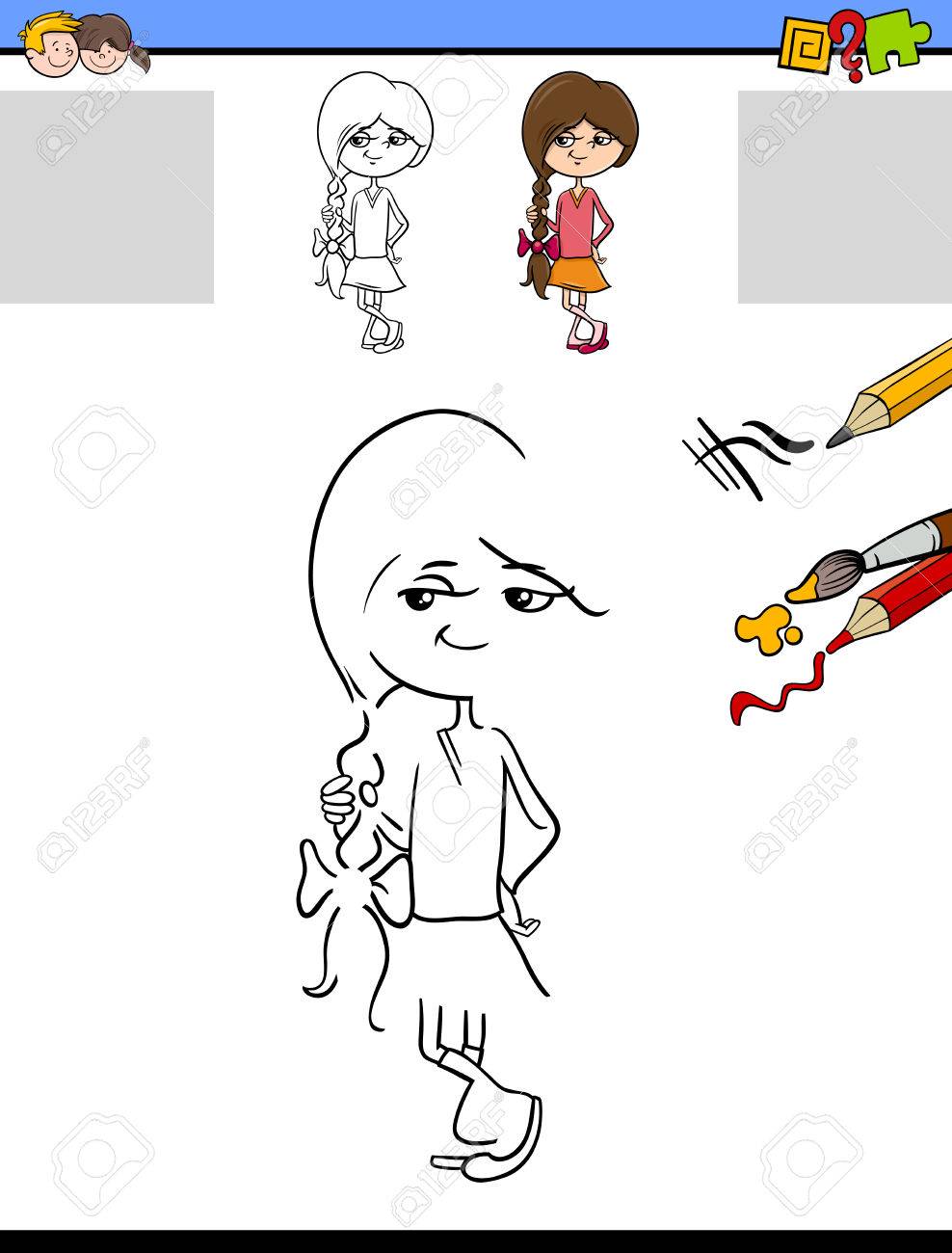 図面とかわいい女の子キャラと幼児教育タスクを着色の漫画イラストのイラスト素材 ベクタ Image 図面とかわいい女の子キャラと幼児教育タスクを着色の漫画イラストのイラスト素材 ベクタ Image