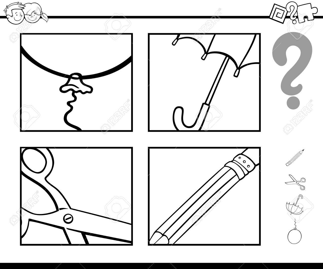 Banque d images Noir et Blanc Cartoon Illustration de l activité éducation pour enfants d ¢ge préscolaire avec des objets coloriage