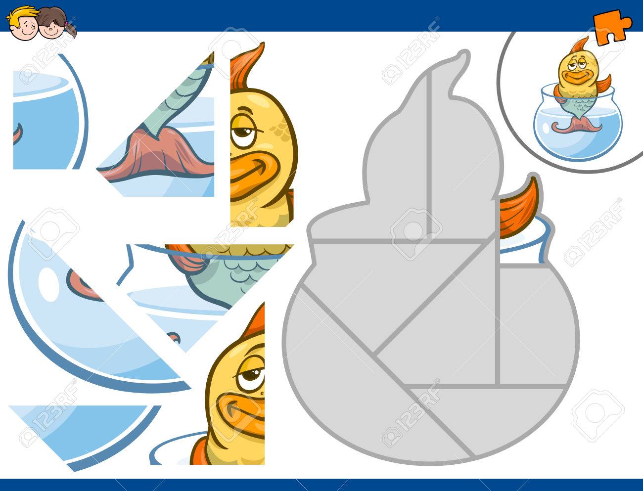 金の魚動物文字児教育ジグソー パズル活動の漫画イラスト ロイヤリティ