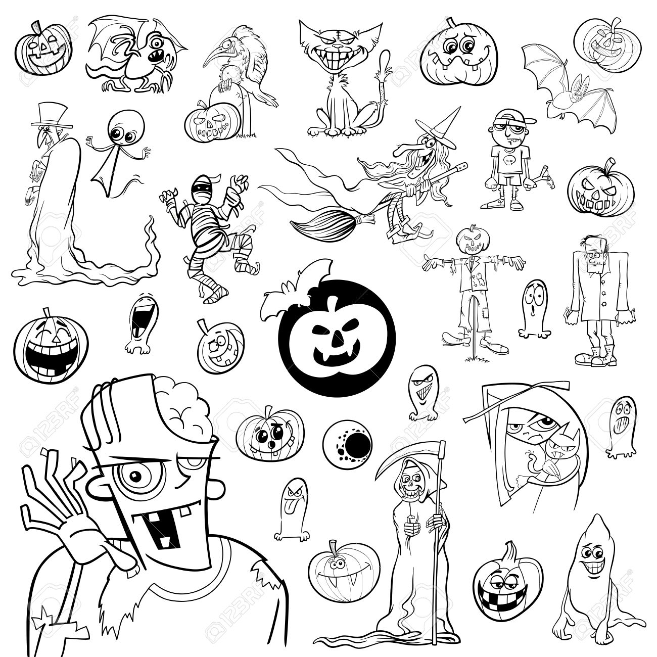 Ilustración De Dibujos Animados Blanco Y Negro De Halloween De Vacaciones Temas Y Diseño Conjunto De Elementos Ilustraciones Vectoriales Clip Art Vectorizado Libre De Derechos Image 64103024