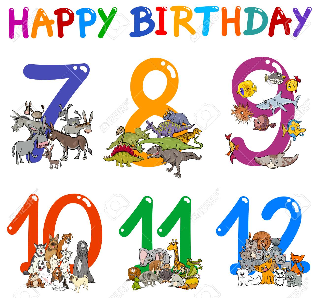 cartoon illustration design of the birthday greeting cards set birthday cards design for kids
