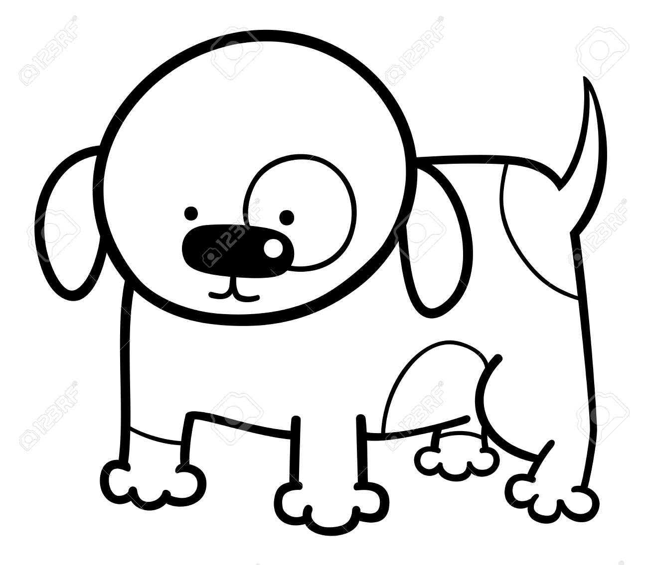 かわいい犬や子犬動物キャラクター塗り絵のための黒と白の漫画イラストのイラスト素材 ベクタ Image