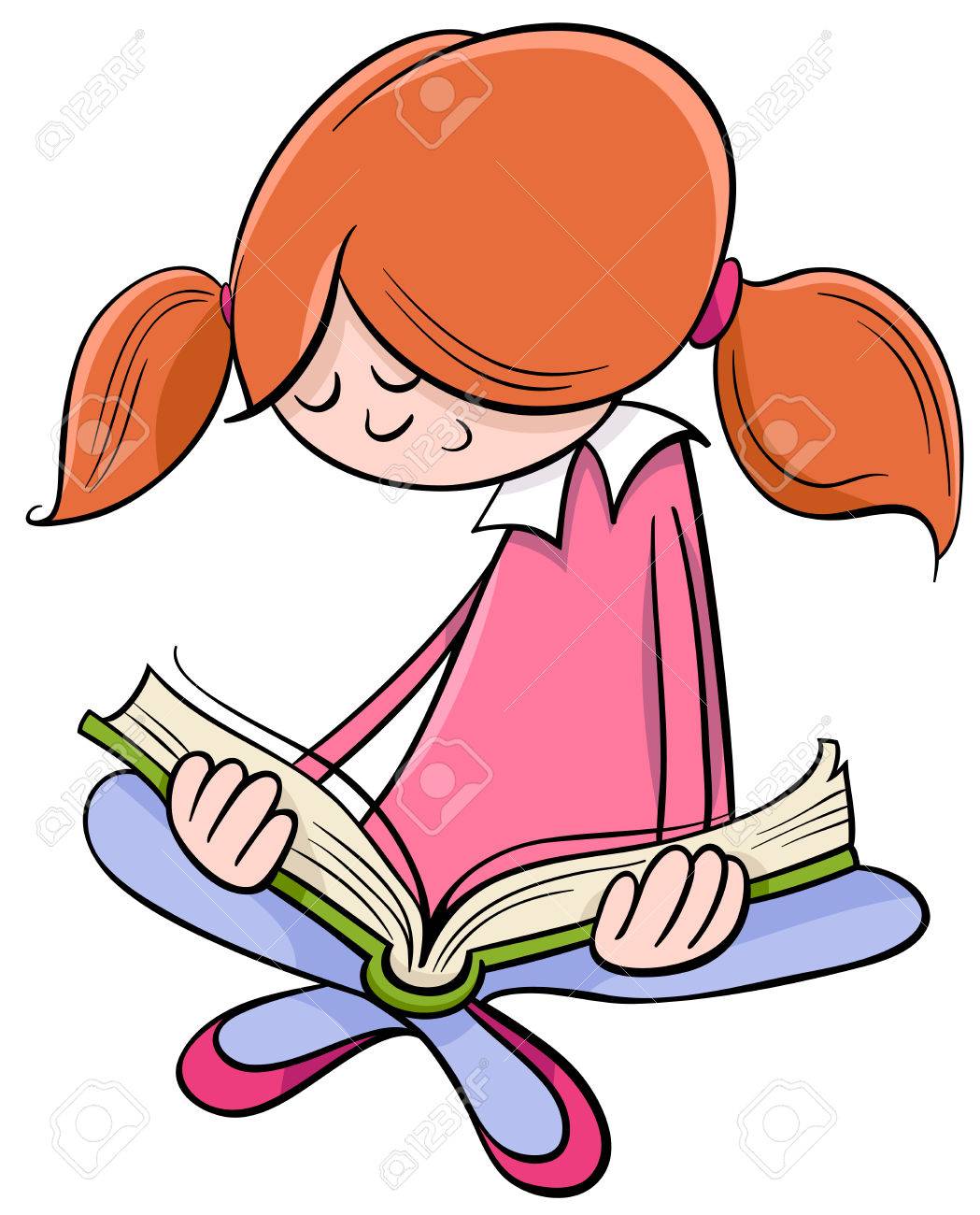 本を読んでかわいい女の子キャラクターの漫画イラスト ロイヤリティ