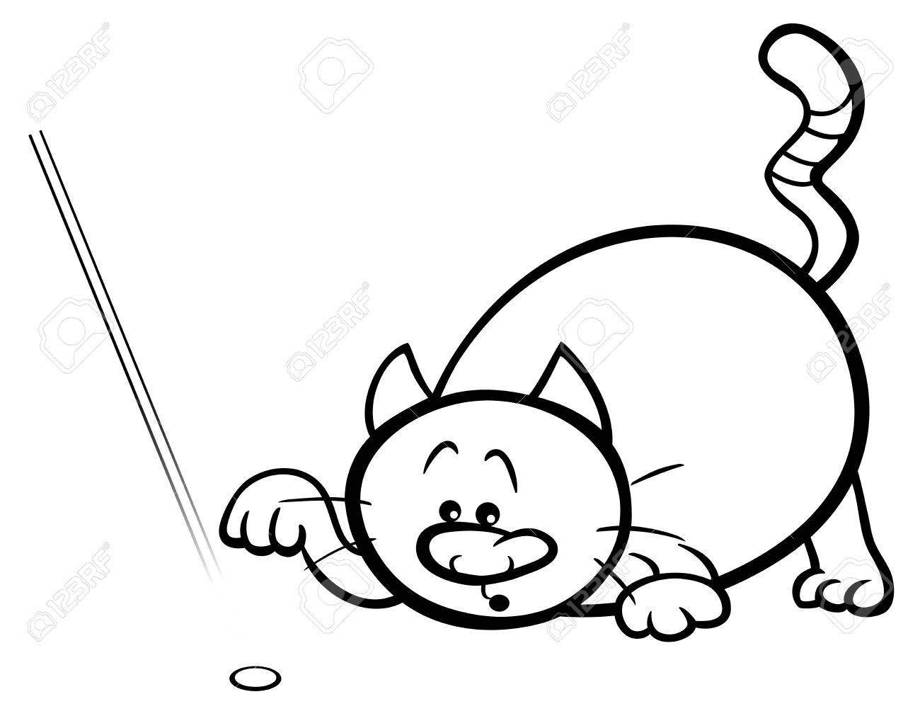 Illustration De Dessin Animé Noir Et Blanc De Chat Jouant Avec Colorier De Pointeur Laser