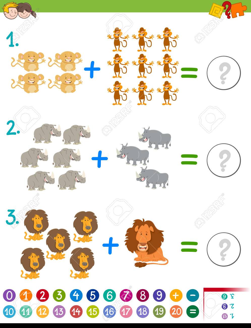 面白い動物のキャラクターを持つ子供の教育数学ほかの活動のゲームの漫画イラストのイラスト素材 ベクタ Image