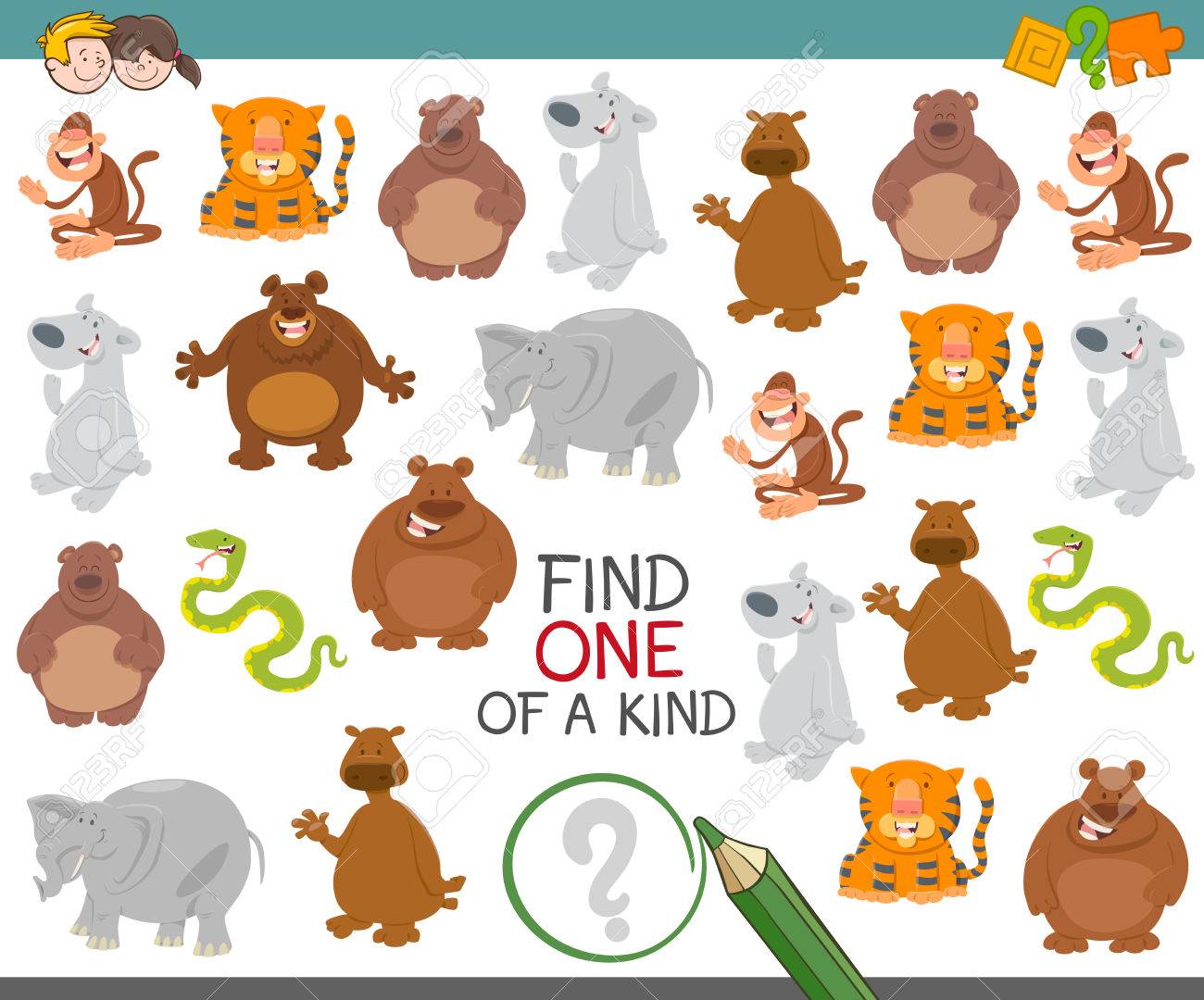 漫画イラスト 動物のキャラクターを子供向けに親切な教育活動のゲームの一つ のイラスト素材 ベクタ Image