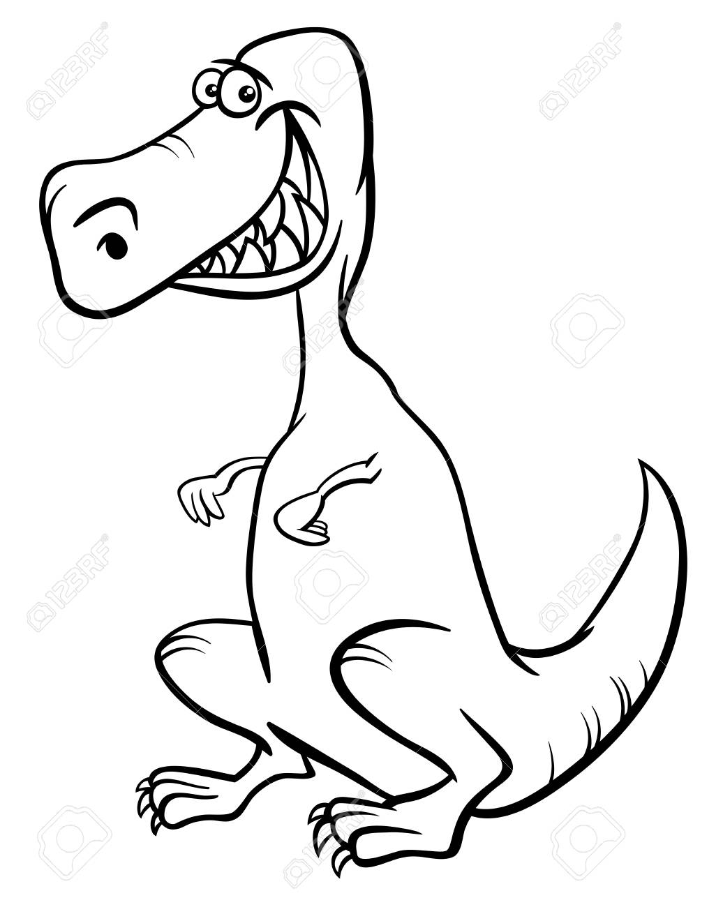 ティラノサウルス恐竜先史時代の爬虫類動物キャラクター塗り絵の白黒漫画イラスト のイラスト素材 ベクタ Image