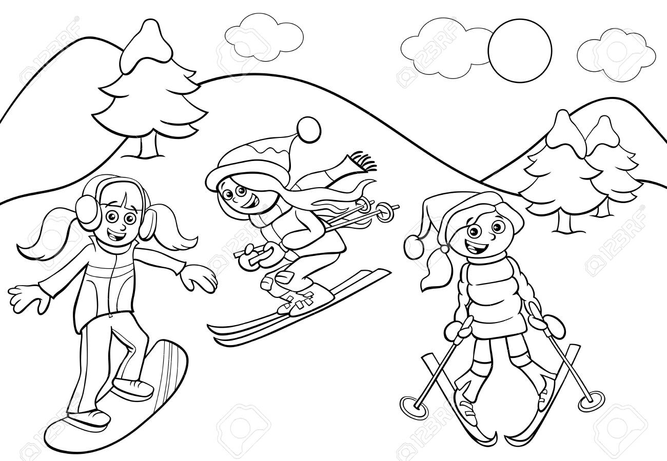 Black And White Cartoon Illustrations Of Snowboarding And Skiing Royalty Free Cliparts Vectors And Stock Illustration Image 134175559 black and white cartoon illustrations of snowboarding and skiing