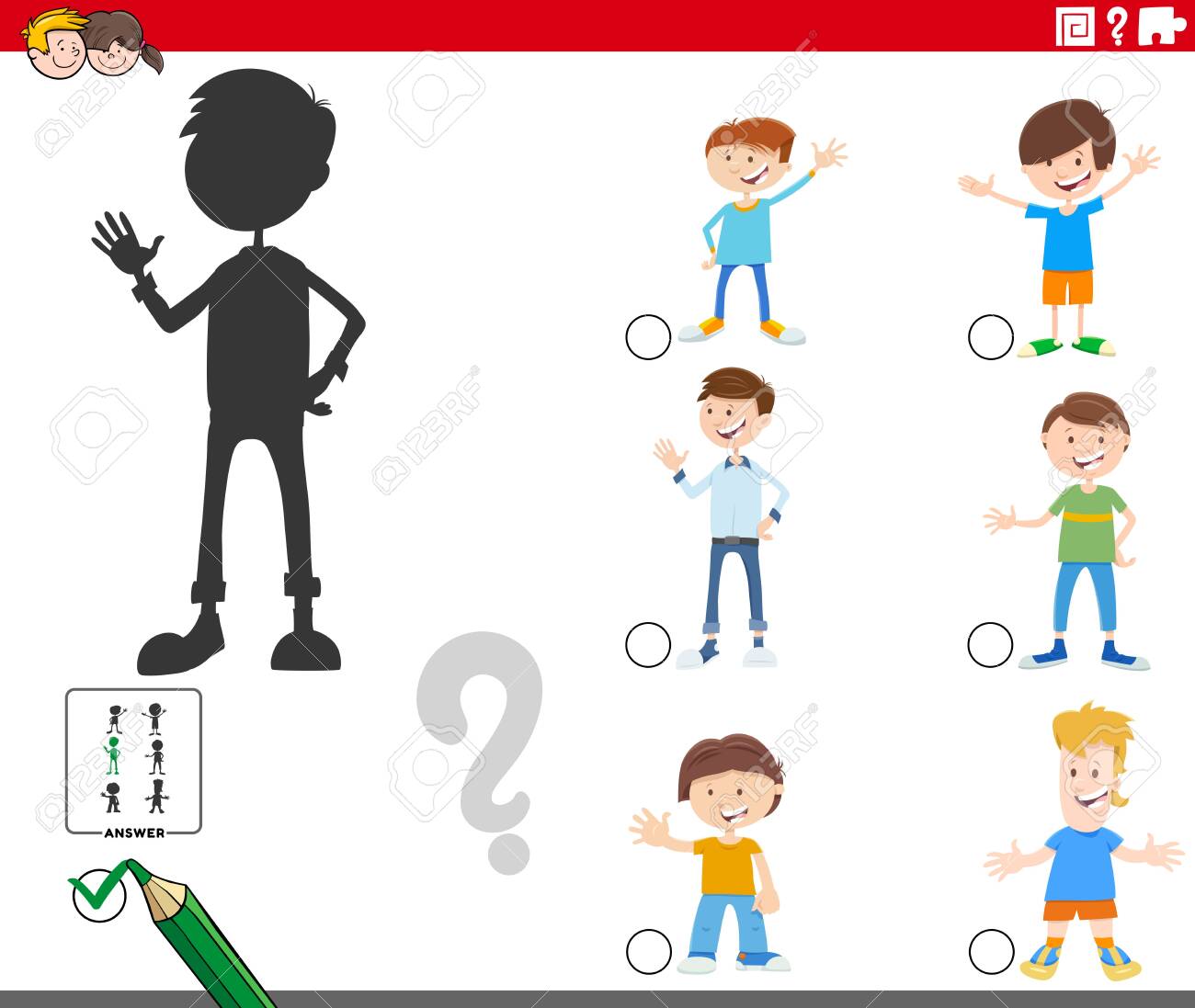 Cartoon Illustration of Finding the Right Shadow Educational Game for Children with Kid Boys Characters - 143735974 Cartoon Illustration of Finding the Right Shadow Educational Game for Children with Kid Boys Characters - 143735974