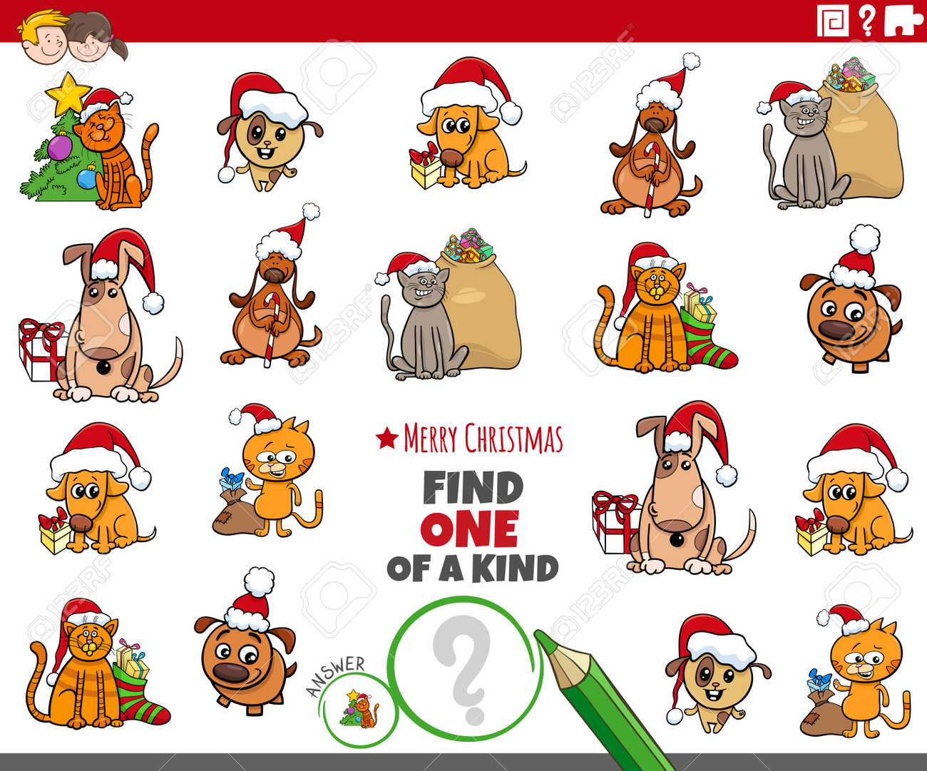 Ilustração Dos Desenhos Animados De Encontrar Um De Um Jogo Educacional De Imagem Tipo Com Personagens De Animais De Fazenda Cômica Royalty Free SVG, Cliparts, Vetores, e Ilustrações Stock. Image 192603588