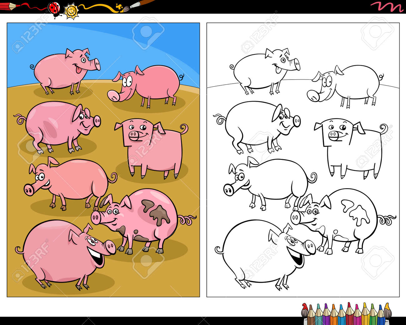 Ilustración De Dibujos Animados De Personajes De Animales De Granja De Cerdos Para Colorear Página Ilustraciones Svg, Vectoriales, Clip Art Vectorizado Libre De Derechos. Image 190135672. Ilustración De Dibujos Animados De Personajes De Animales De Granja De Cerdos Para Colorear Página Ilustraciones Svg, Vectoriales, Clip Art Vectorizado Libre De Derechos. Image 190135672.