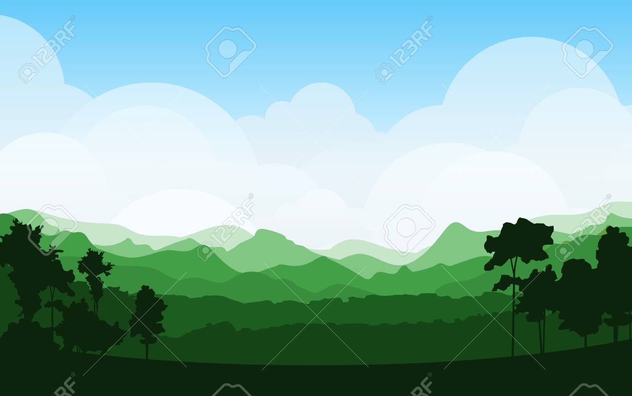 Colorful Silhouette Summer Landscape Background For Graphic Design And Website Royalty Free Cliparts Vectors And Stock Illustration Image 48691811