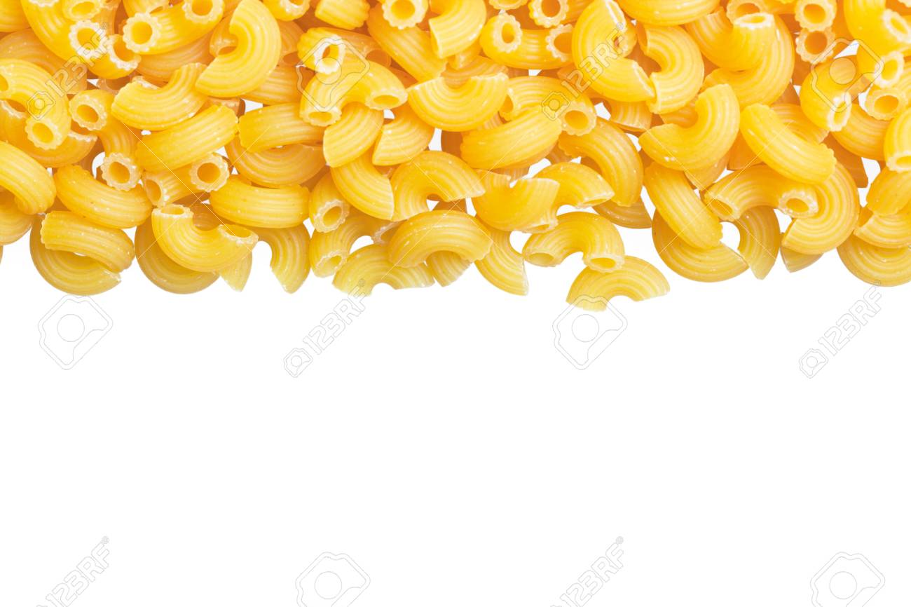 Macaroni angle pasta closeup with copy space and clipping path on white background - 106197687 Macaroni angle pasta closeup with copy space and clipping path on white background - 106197687