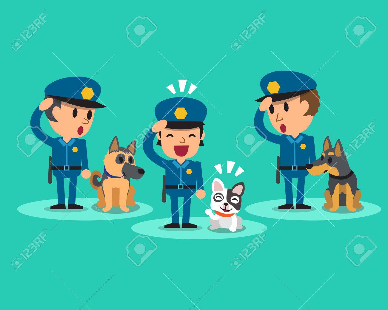 cartoon security guard policemen with guard dogs royalty free