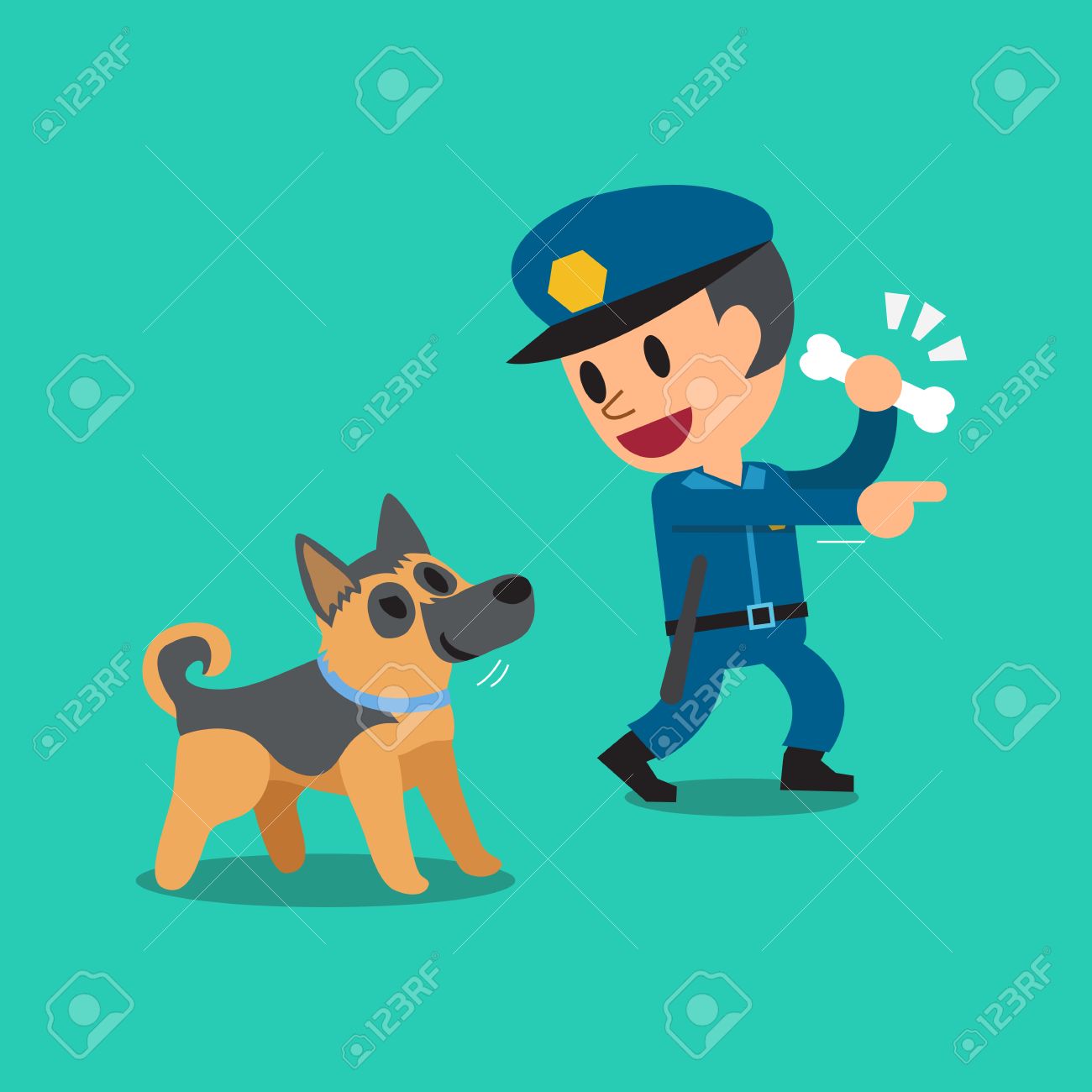 cartoon security guard policeman and police guard dog royalty free
