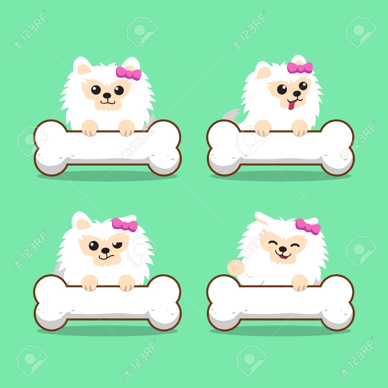 Personnage De Dessin Animé Pomeranian Chien Blanc Avec De Gros Os