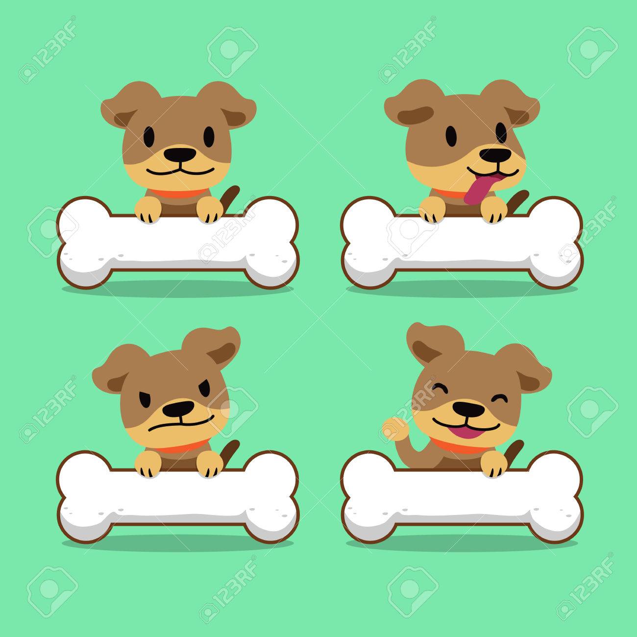 Caractère De Dessin Animé Chien Marron Avec Gros Os