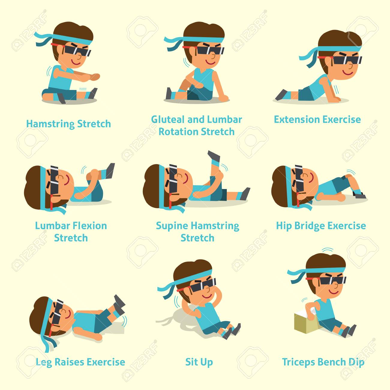 Cartoon Set Of A Man Doing Warm Up And Exercises Royalty Free Cliparts Vectors And Stock Illustration Image