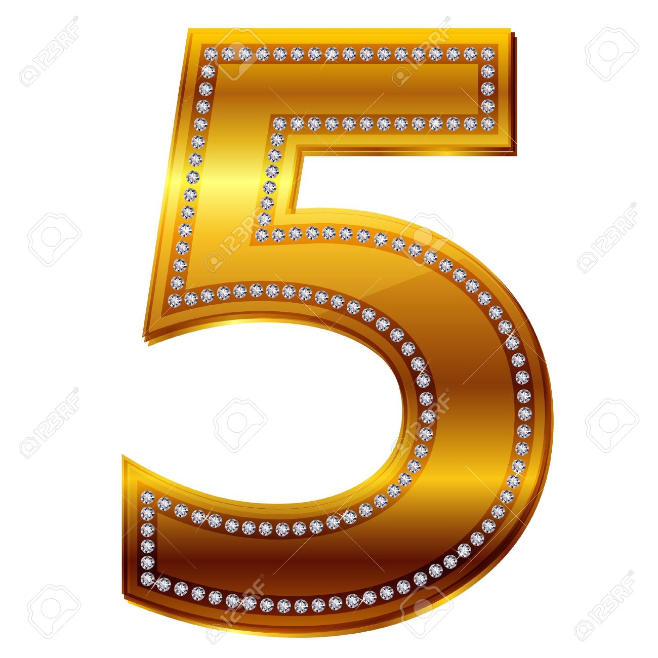 el número 5 de diamantes en oro ilustraciones vectoriales clip art