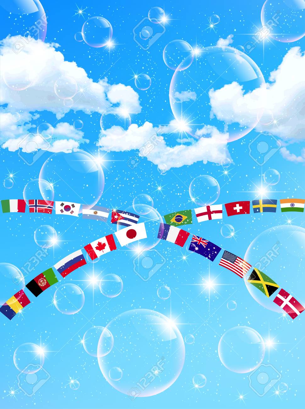 体育大会国旗青い空を背景 のイラスト素材 ベクタ Image