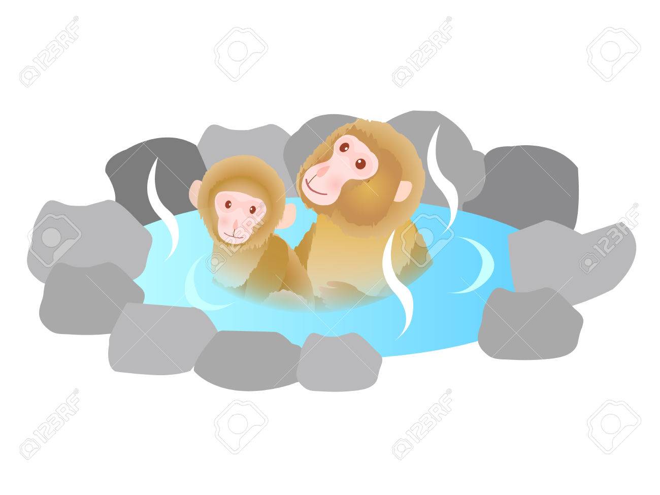 猿温泉かわいいグリーティング カード のイラスト素材 ベクタ Image
