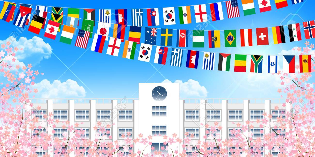 学校運動会桜背景 のイラスト素材 ベクタ Image