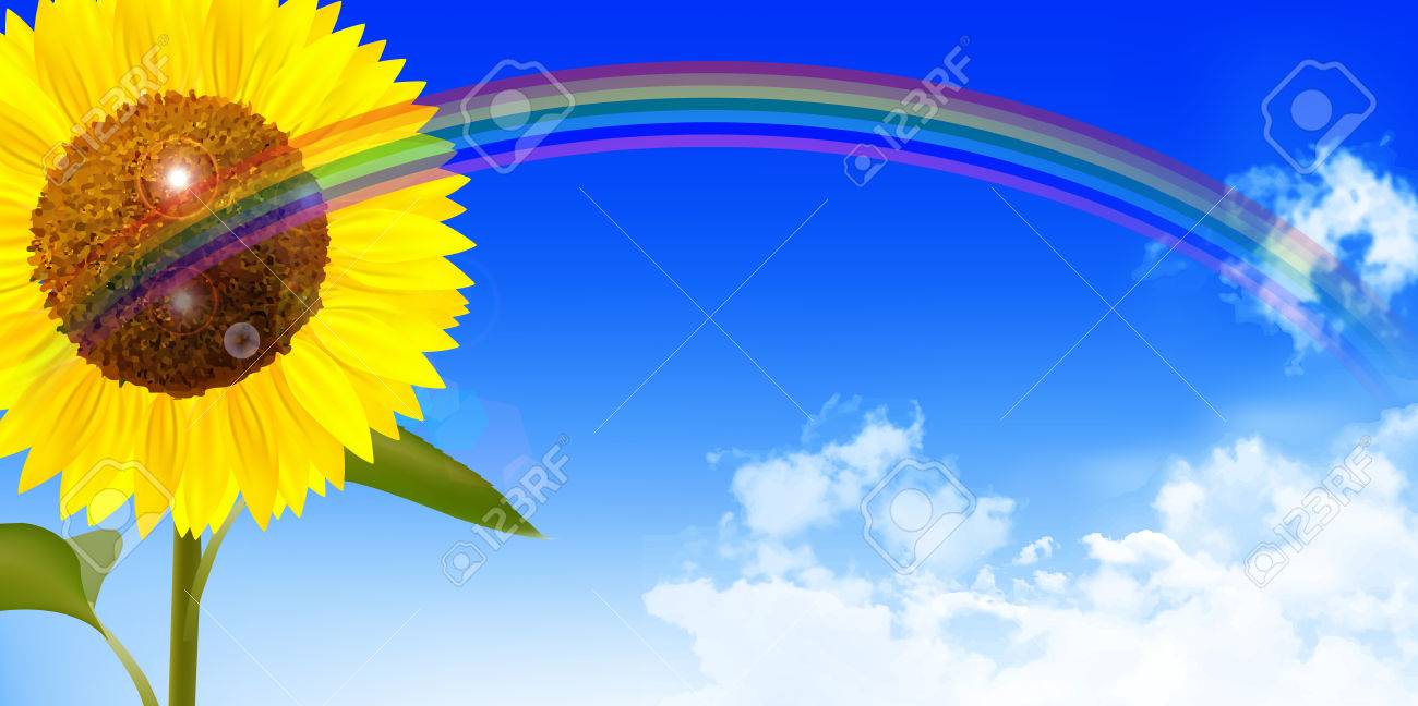 ひまわりの夏風景の背景のイラスト素材 ベクタ Image