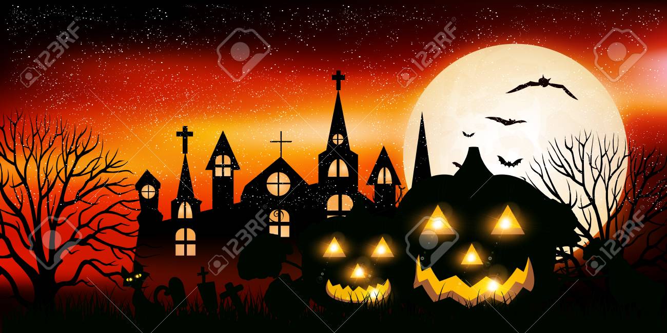 Halloween pumpkin landscape background