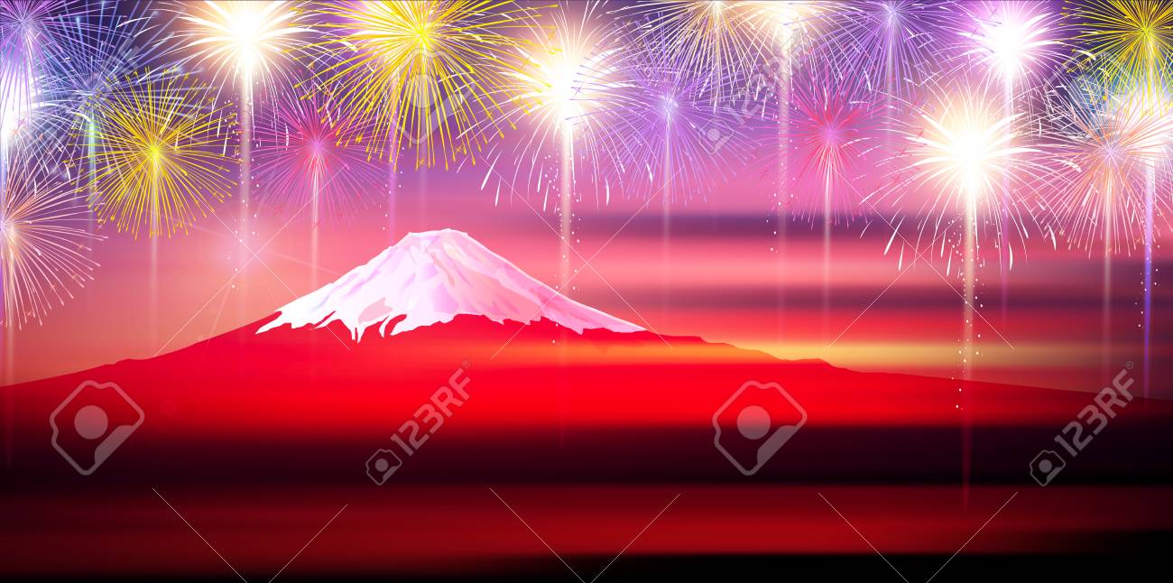 花火の夏の風景の背景 のイラスト素材 ベクタ Image